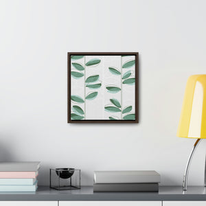 Watercolor Leaf Vines Framed Gallery Wrap Canvas in Teal