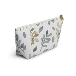 Watercolor Tossed Leaves Accessory Pouch w T-bottom in Gray