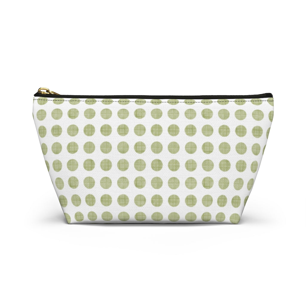 Textured Polka Dots Accessory Pouch w T-bottom in Green