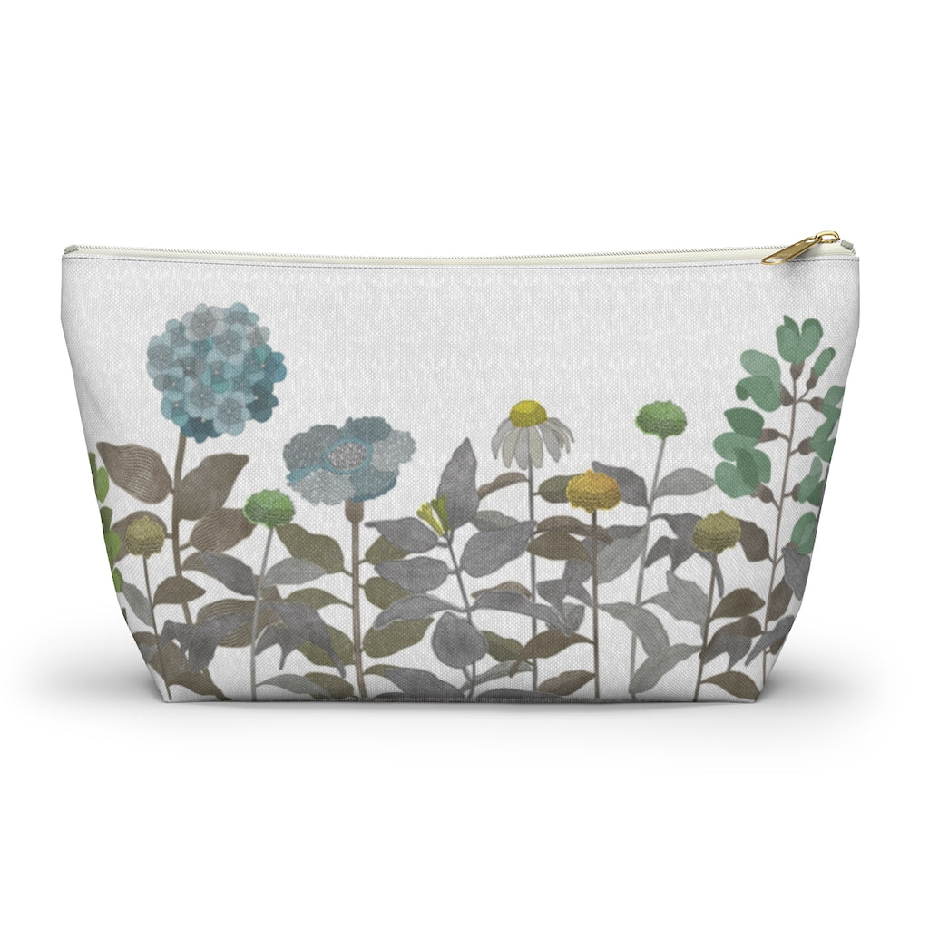 Illustrated Flowers Accessory Pouch w T-bottom in Brown