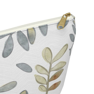 Watercolor Tossed Leaves Accessory Pouch w T-bottom in Gray