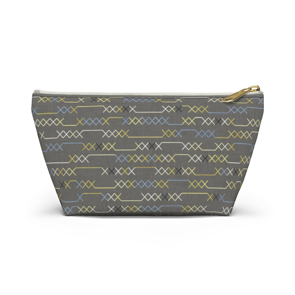 Santa Fe Stitch Accessory Pouch w T-bottom in Gray