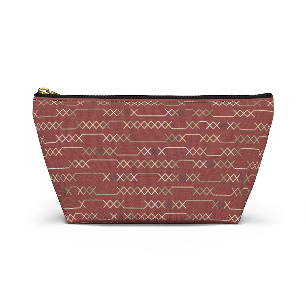 Santa Fe Stitch Accessory Pouch w T-bottom in Red