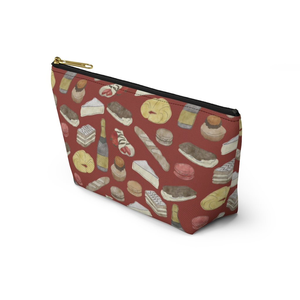 Watercolor French Pastries Accessory Pouch w T-bottom in Red