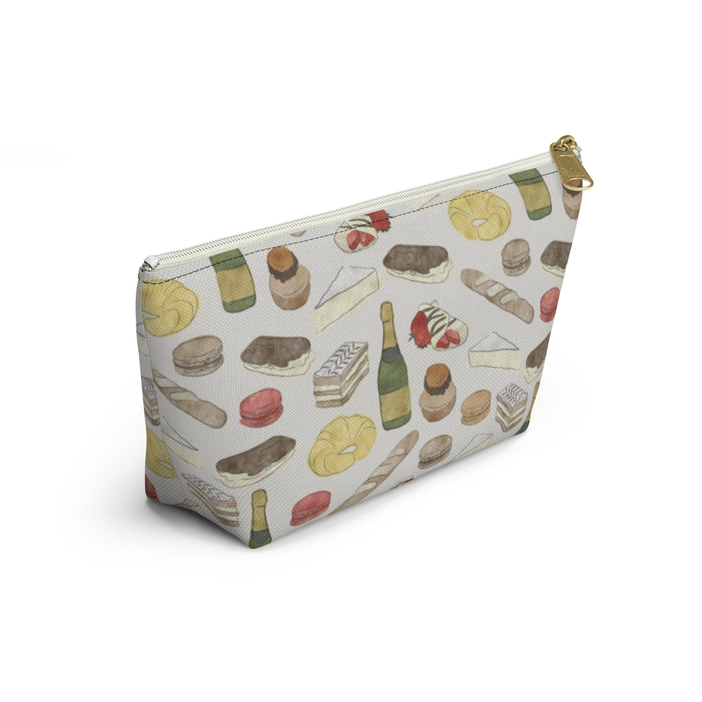Watercolor French Pastries Accessory Pouch w T-bottom in Cream