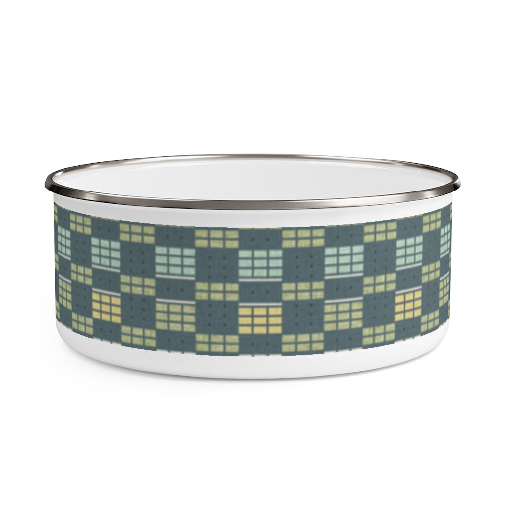 Grid Enamel Bowl in Teal
