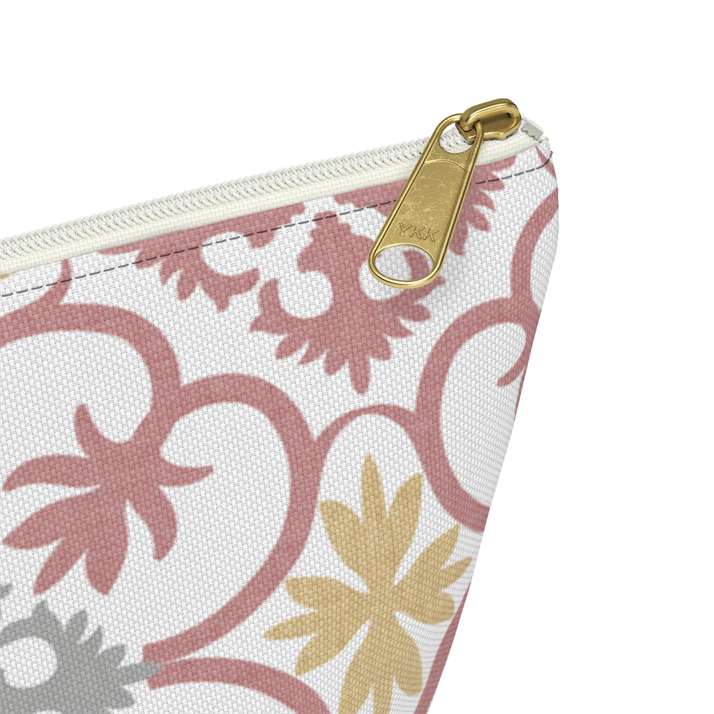 Portugal Tile Accessory Pouch w T-bottom in Pink