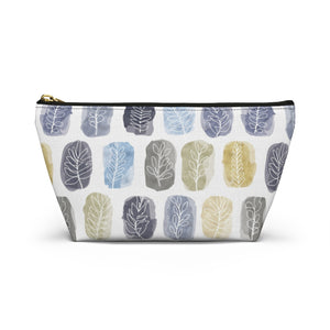 Watercolor Leaf Stamp Accessory Pouch w T-bottom in Navy