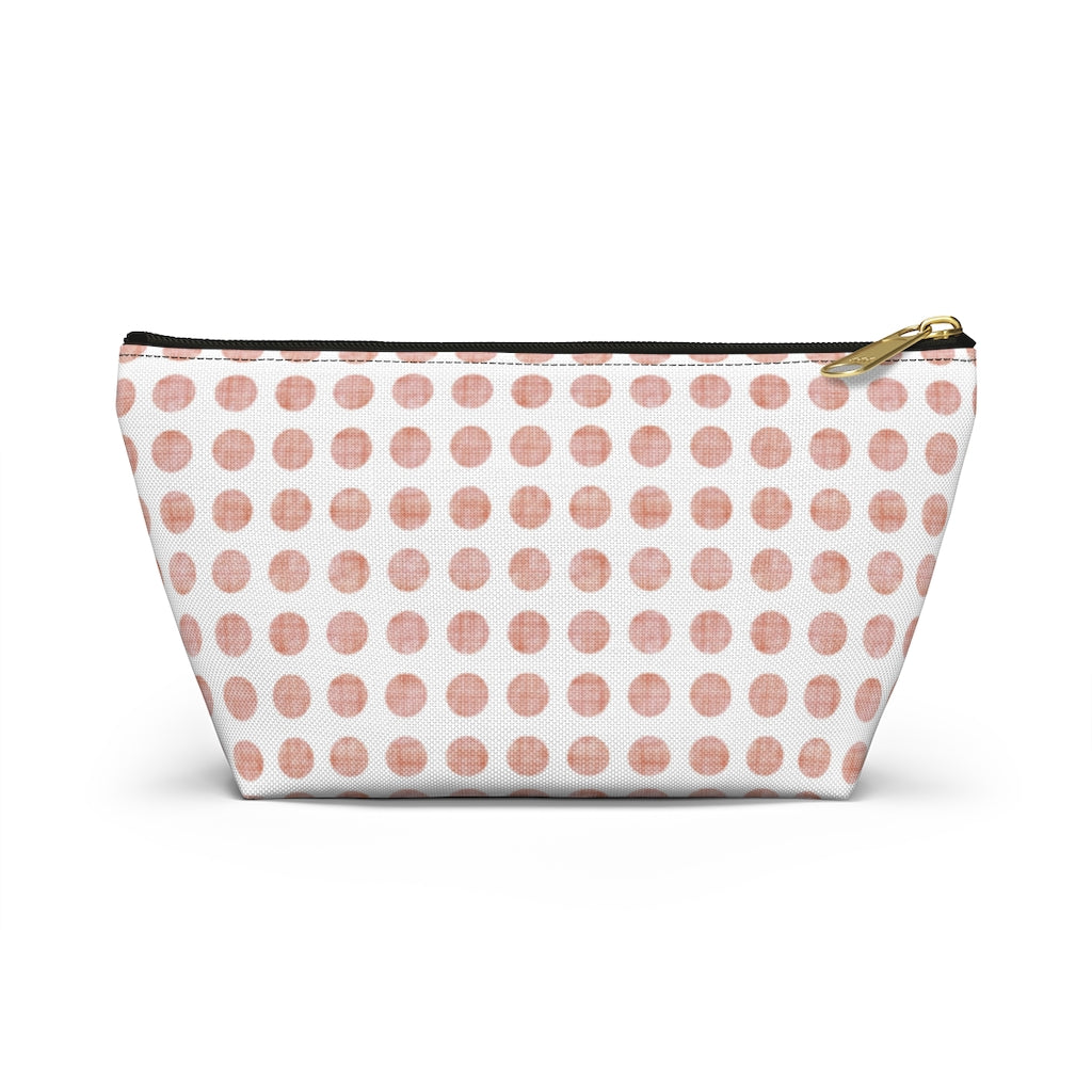 Textured Polka Dots Accessory Pouch w T-bottom in Peach