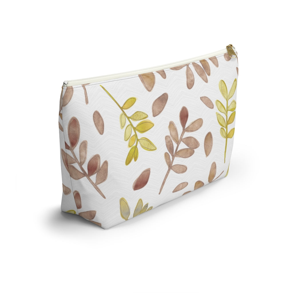 Watercolor Tossed Leaves Accessory Pouch w T-bottom in Red