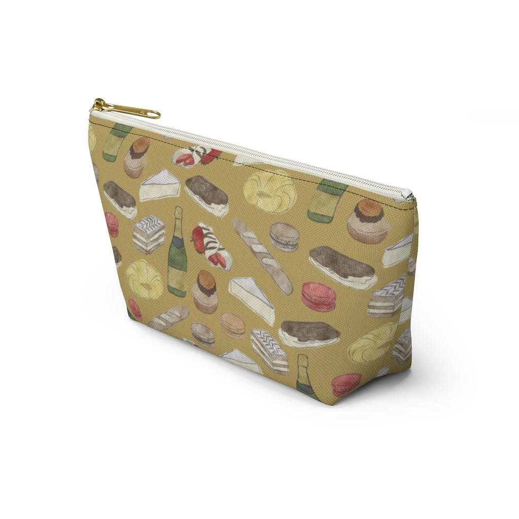 Watercolor French Pastries Accessory Pouch w T-bottom in Gold