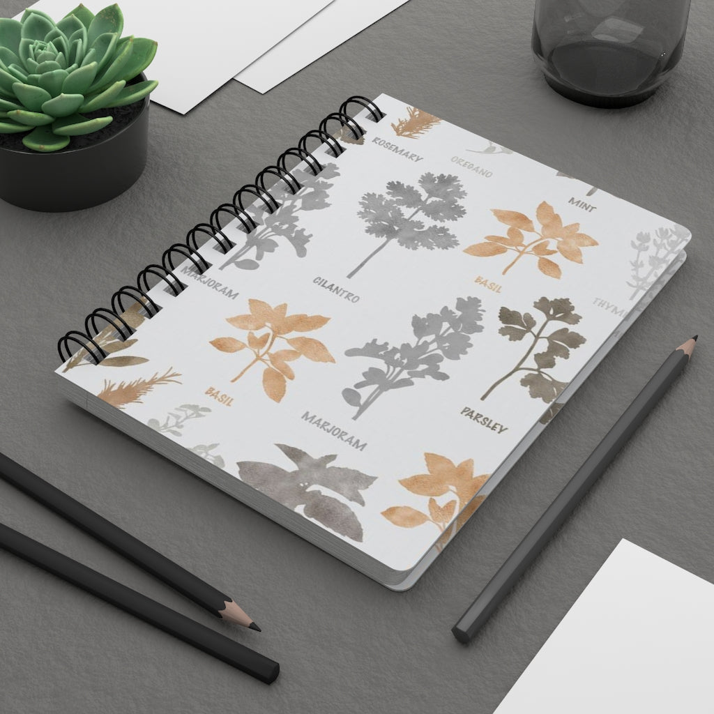 Floral Herbs Spiral Bound Journal in Brown