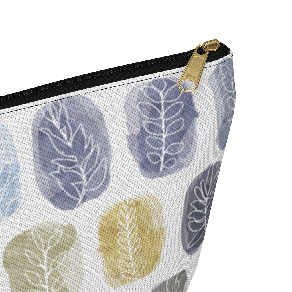 Watercolor Leaf Stamp Accessory Pouch w T-bottom in Navy