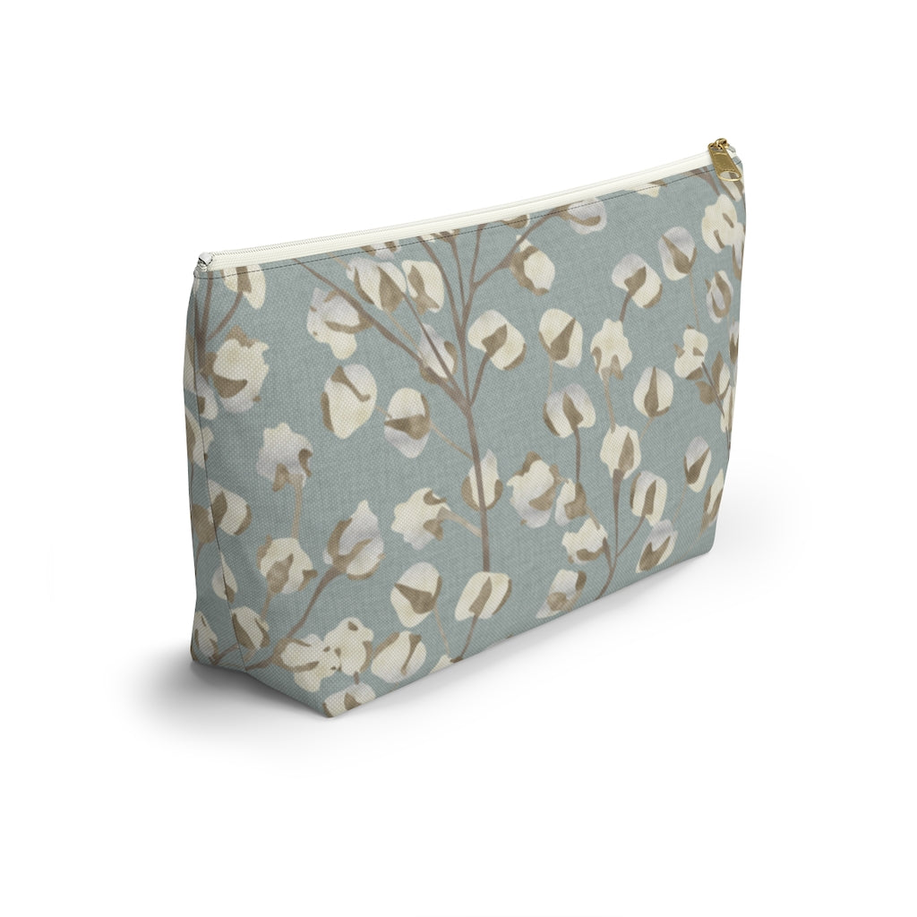 Cotton Branch Accessory Pouch w T-bottom in Aqua
