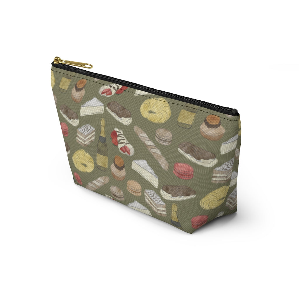 Watercolor French Pastries Accessory Pouch w T-bottom in Green