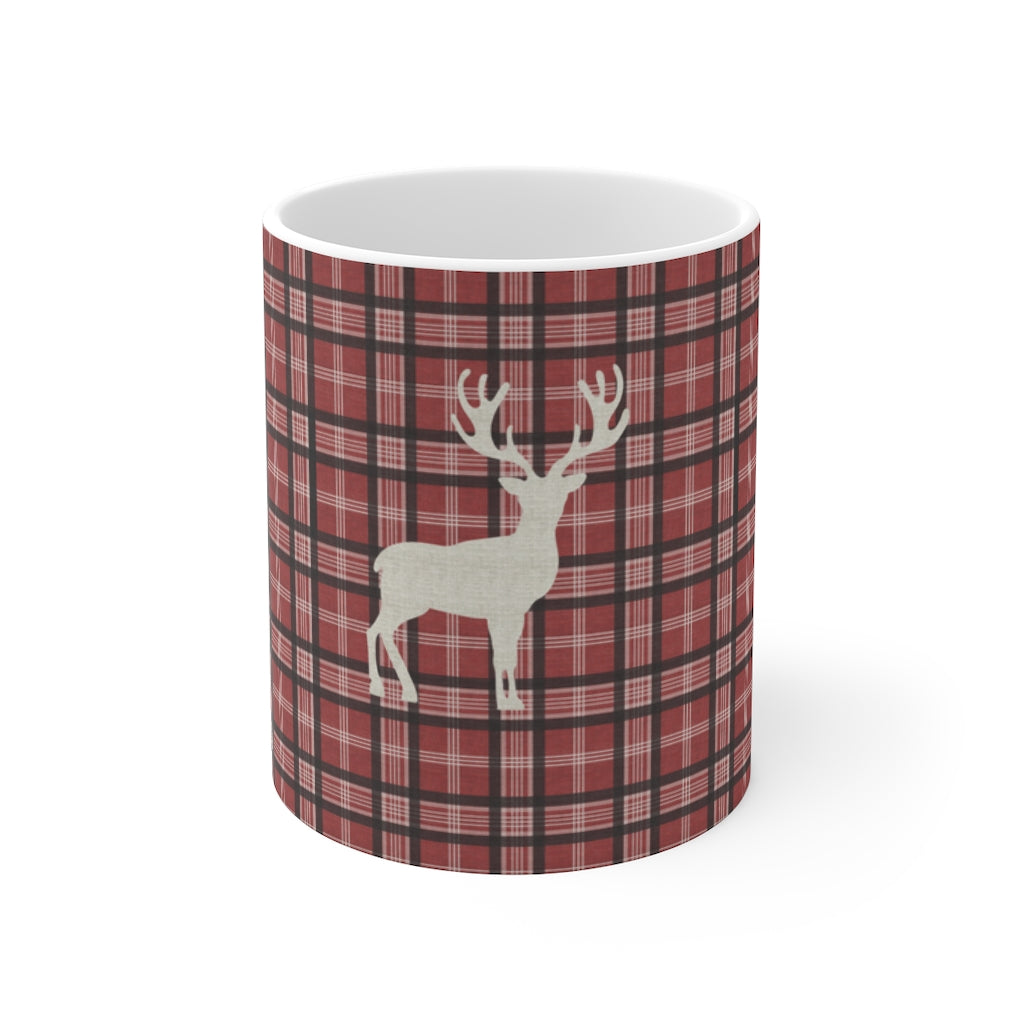 Plaid Deer Mug in Red