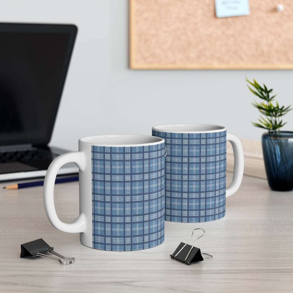 Plaid Deer Mug in Blue