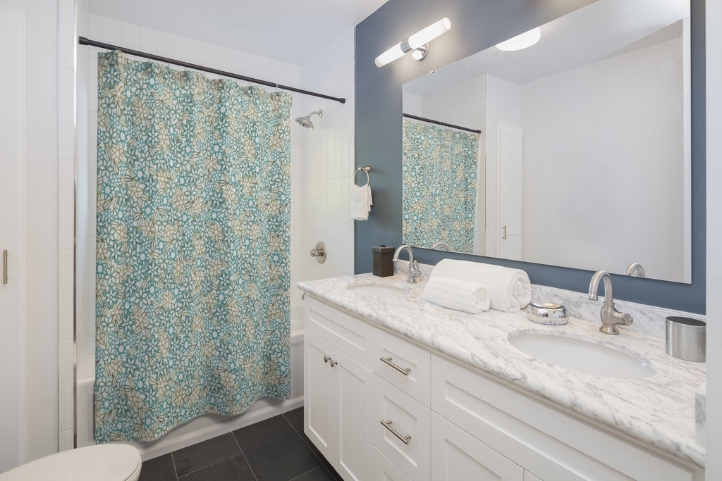 Floral Lace with Leaves Shower Curtain in Aqua