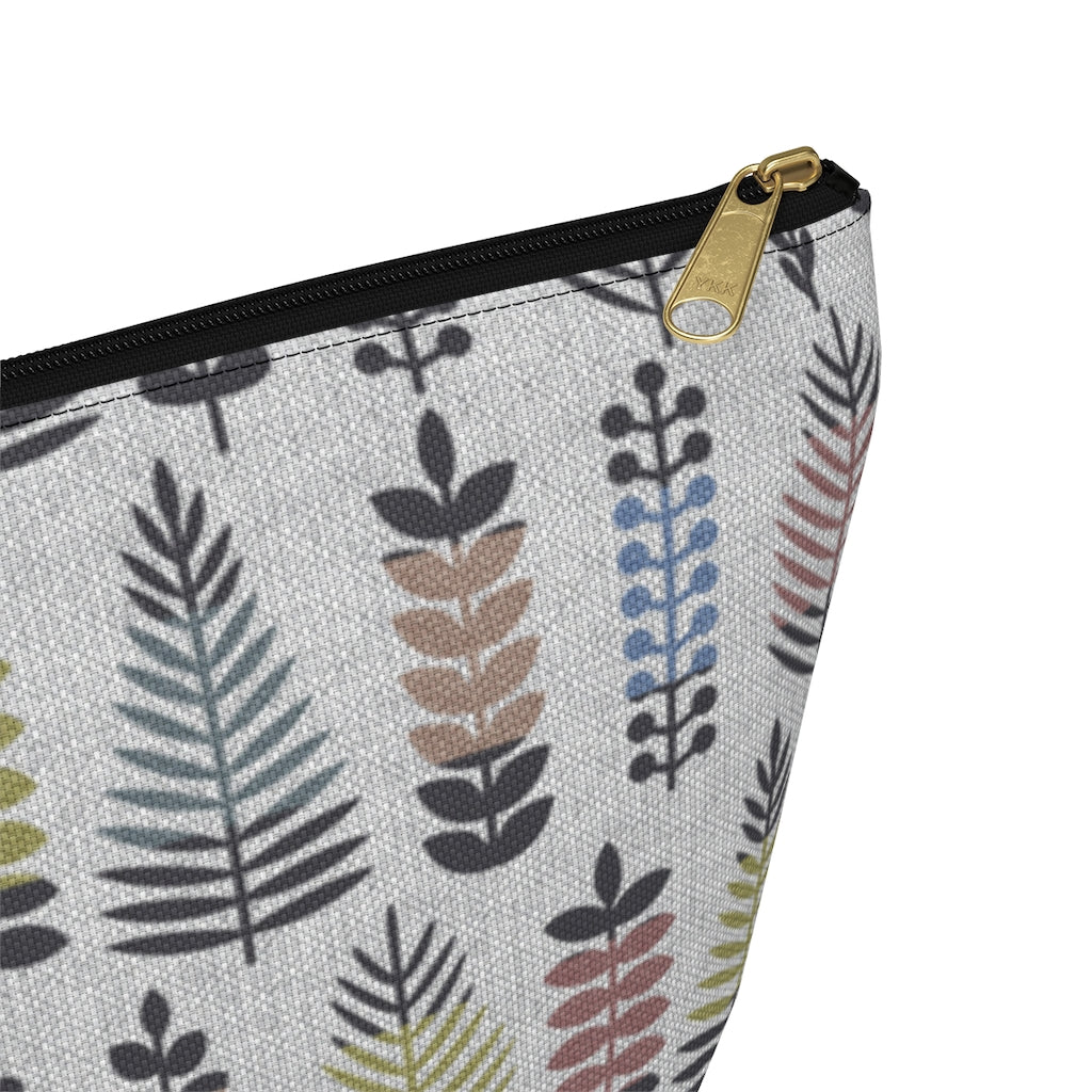 Stamped Leaves Accessory Pouch w T-bottom in Black