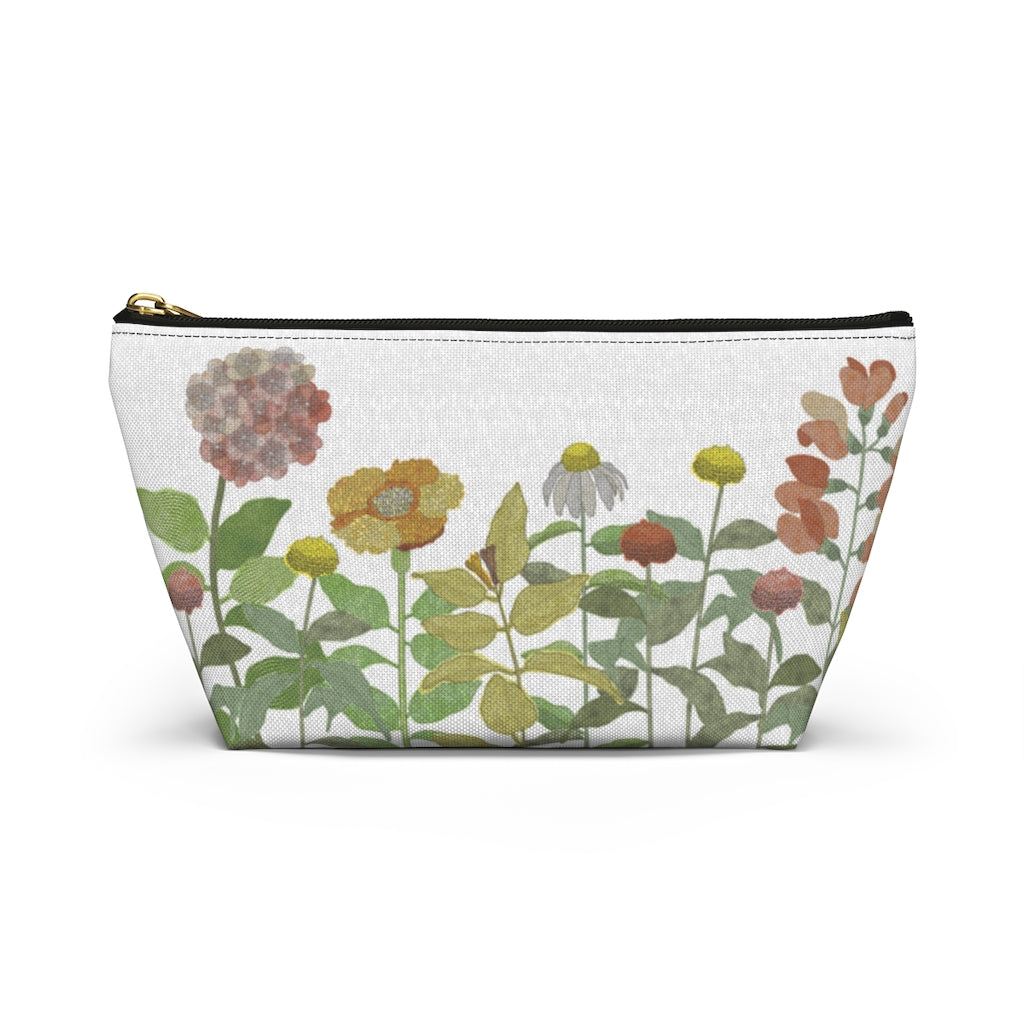 Illustrated Flowers Accessory Pouch w T-bottom in Green