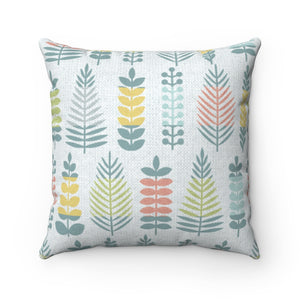 Stamped Leaves Square Throw Pillow in Aqua
