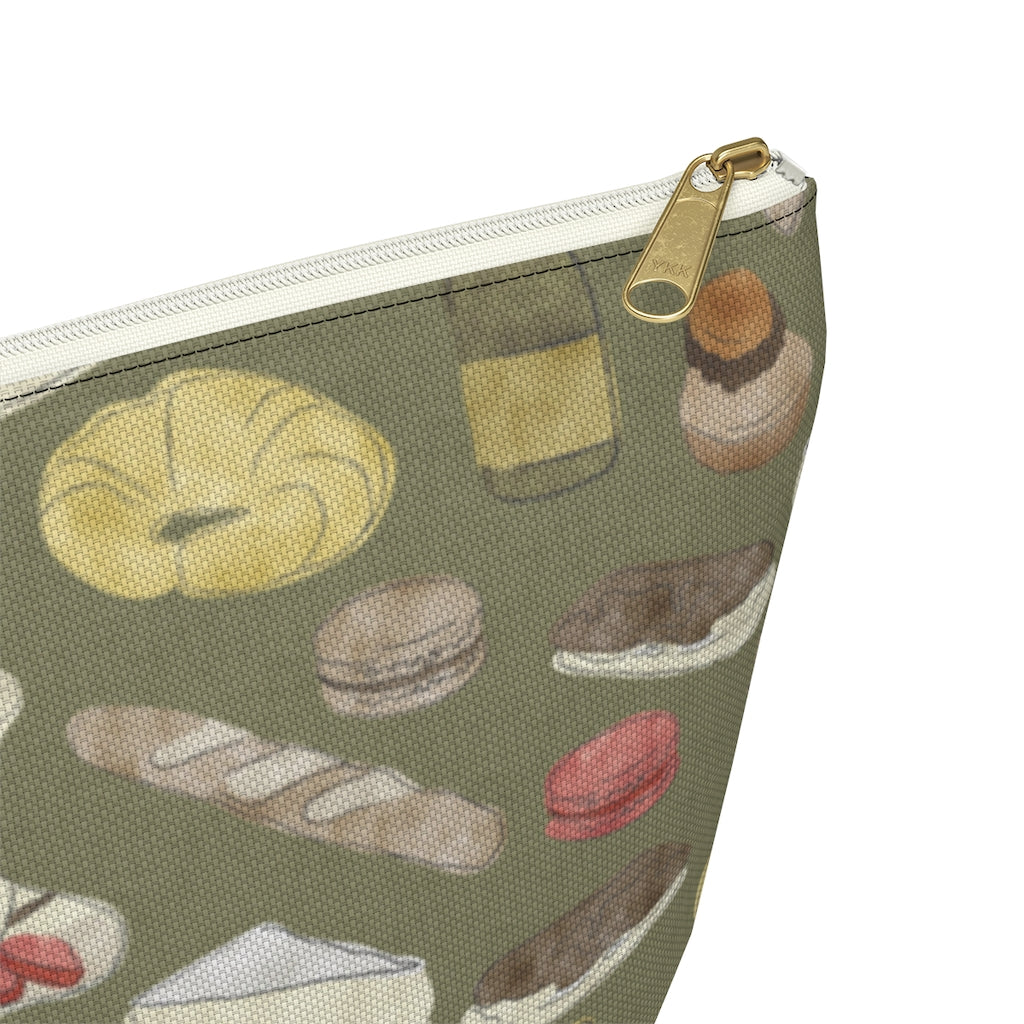 Watercolor French Pastries Accessory Pouch w T-bottom in Green