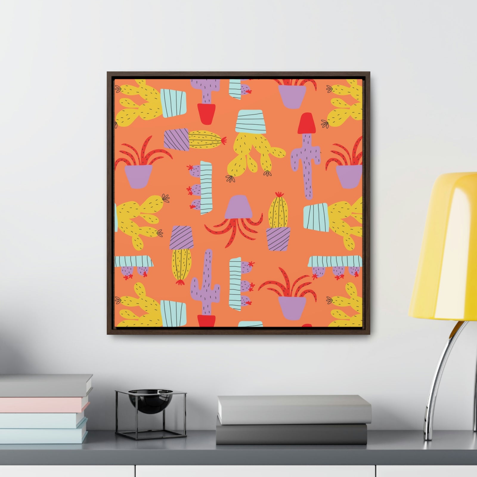 Cactus Framed Gallery Wrap Canvas in Brown