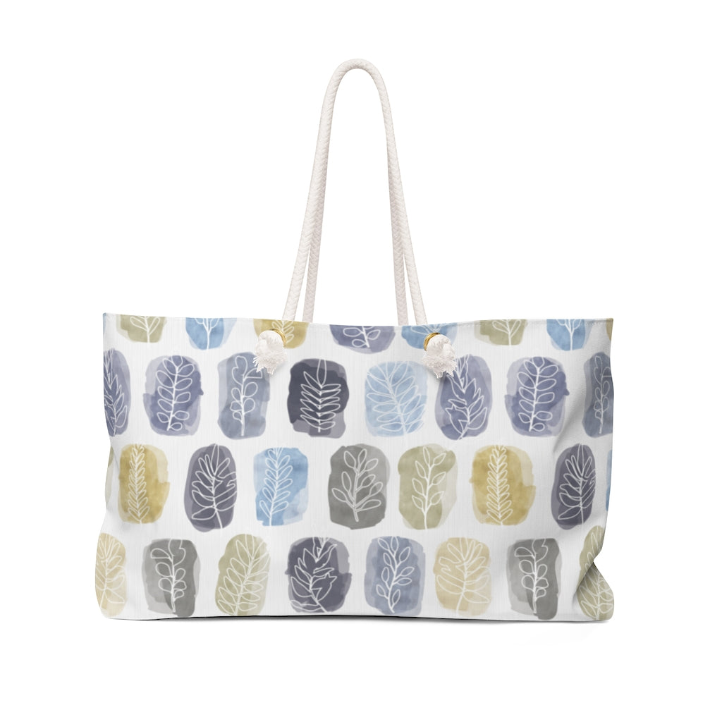 Watercolor Leaf Stamp Weekender Bag in Navy