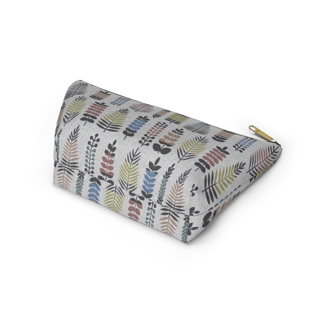 Stamped Leaves Accessory Pouch w T-bottom in Black