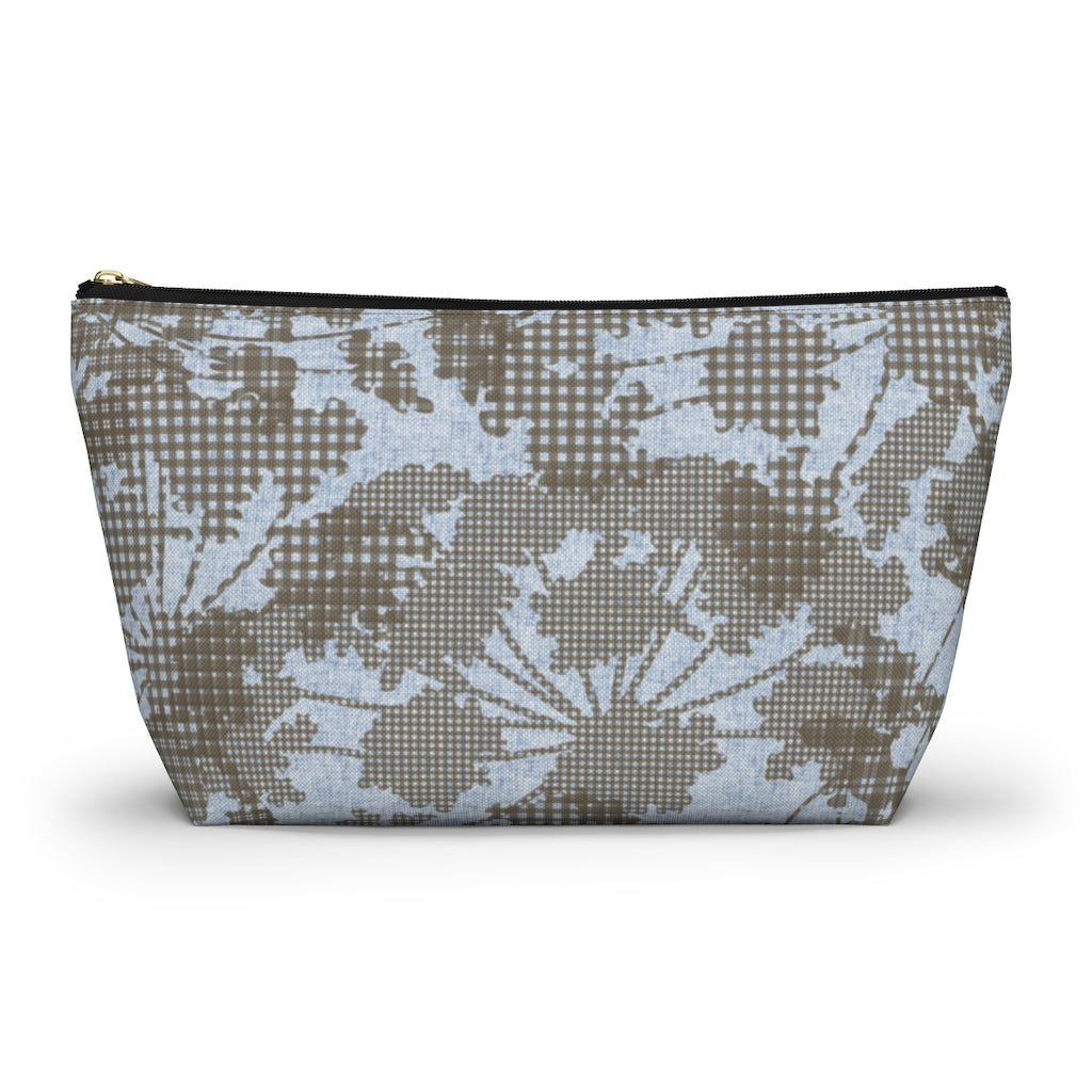 Floral Plaid Accessory Pouch w T-bottom in Aqua