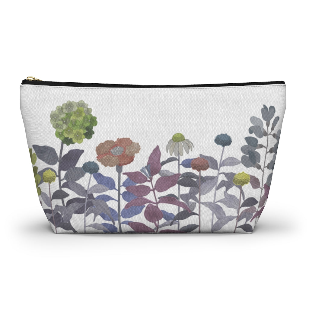 Illustrated Flowers Accessory Pouch w T-bottom in Purple
