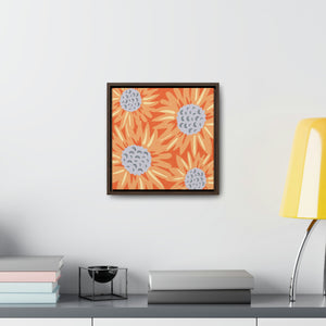 Floral Sunflower Framed Gallery Wrap Canvas in Orange