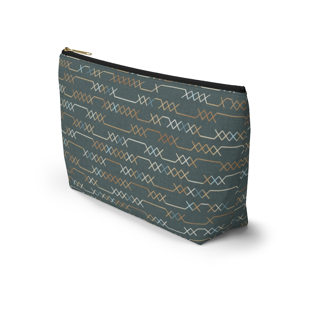 Santa Fe Stitch Accessory Pouch w T-bottom in Aqua