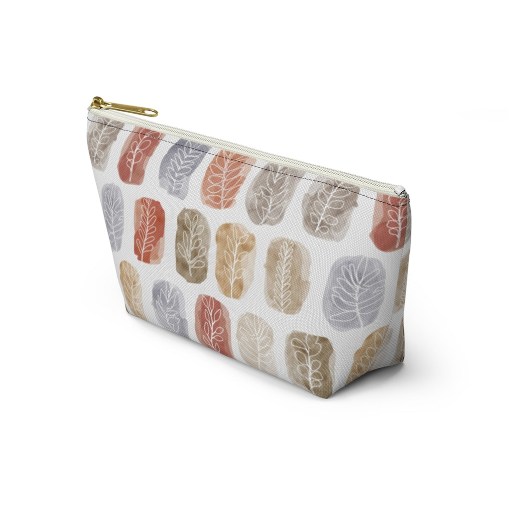 Watercolor Leaf Stamp Accessory Pouch w T-bottom in Red
