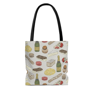 Watercolor French Pastries Tote Bag in Cream