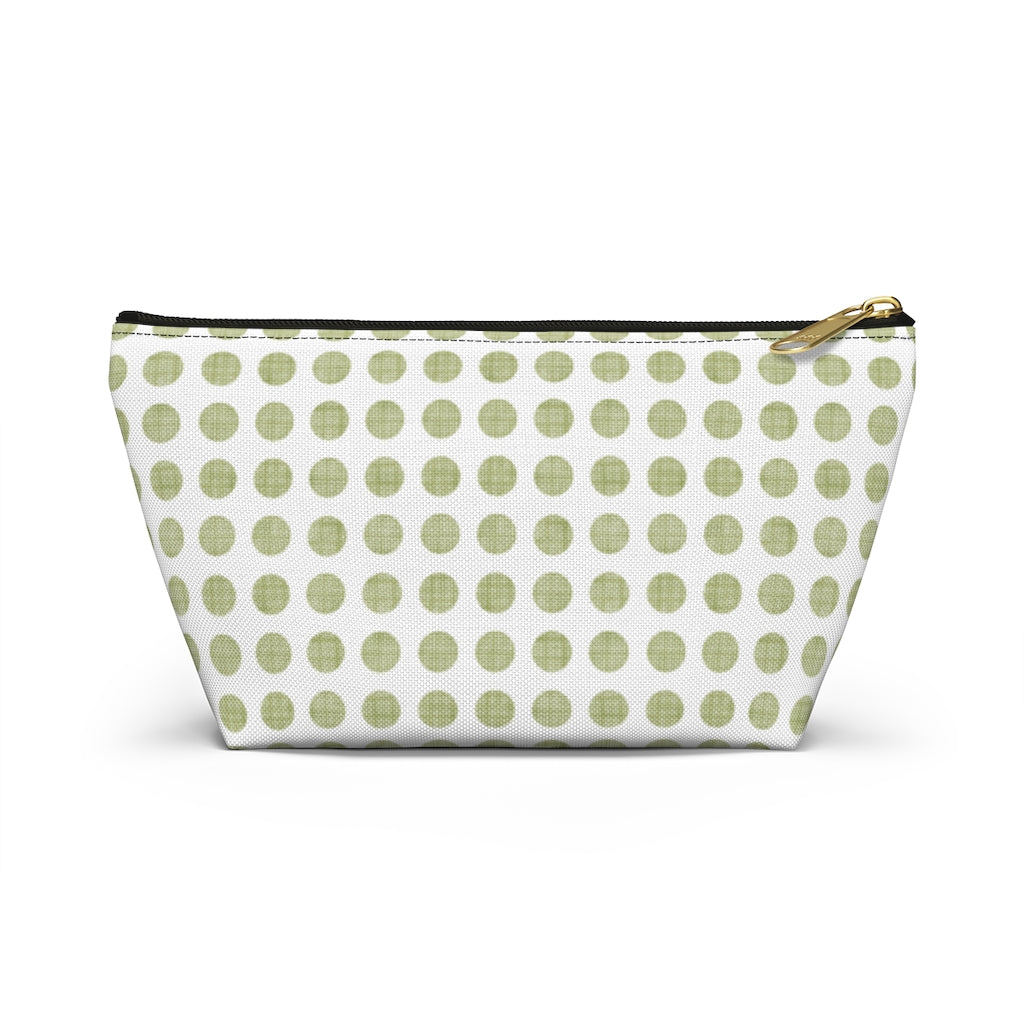 Textured Polka Dots Accessory Pouch w T-bottom in Green