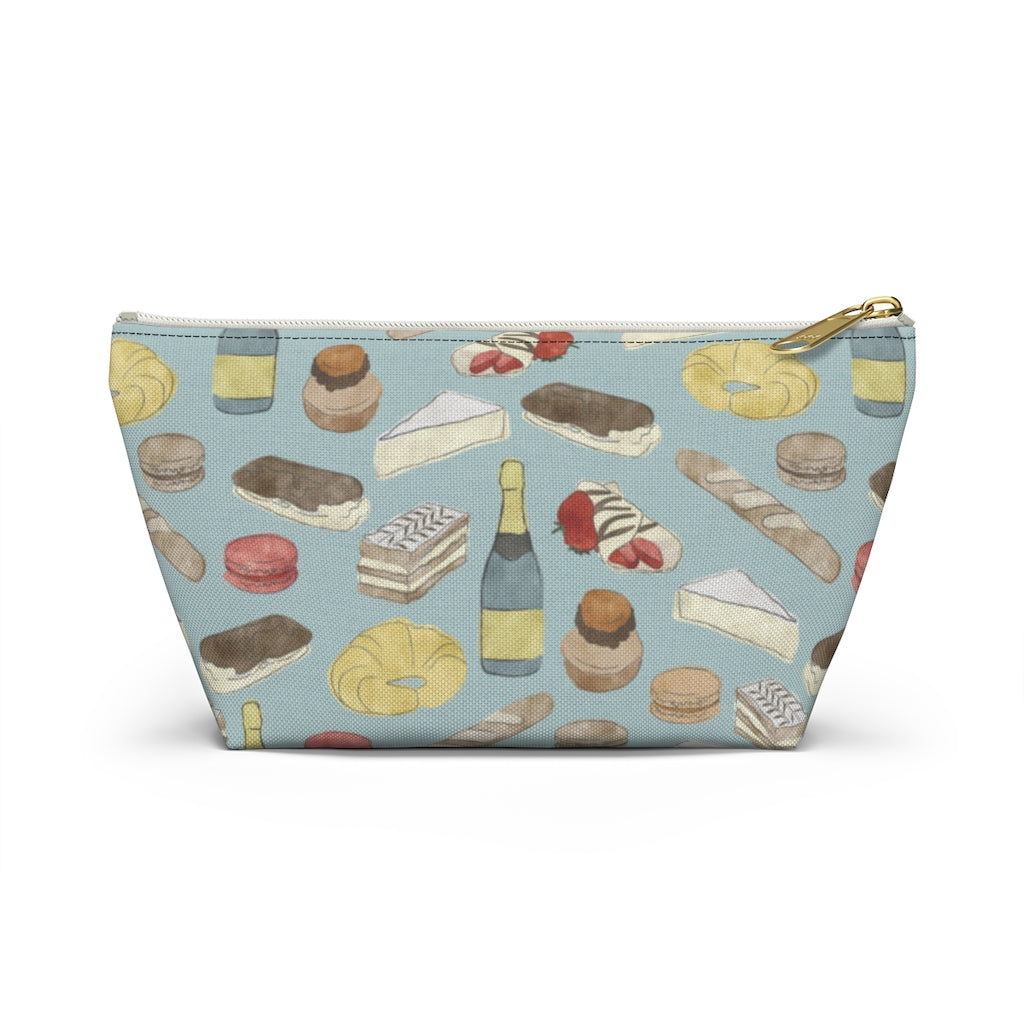 Watercolor French Pastries Accessory Pouch w T-bottom in Aqua