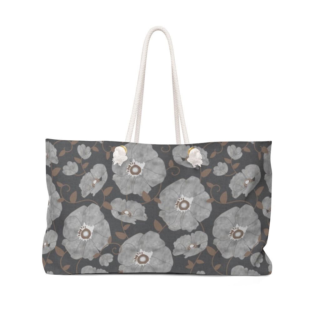 Floral Poppies Weekender Bag in Gray
