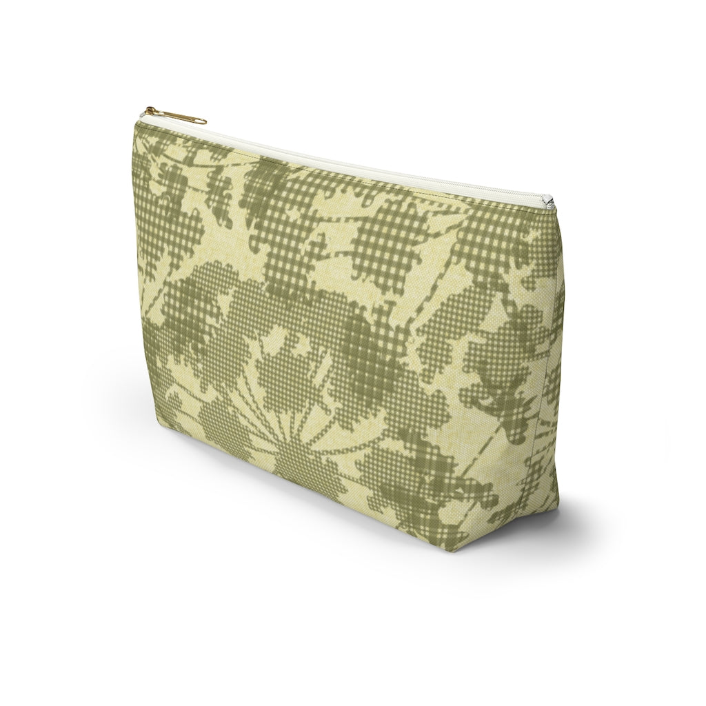 Floral Plaid Accessory Pouch w T-bottom in Green