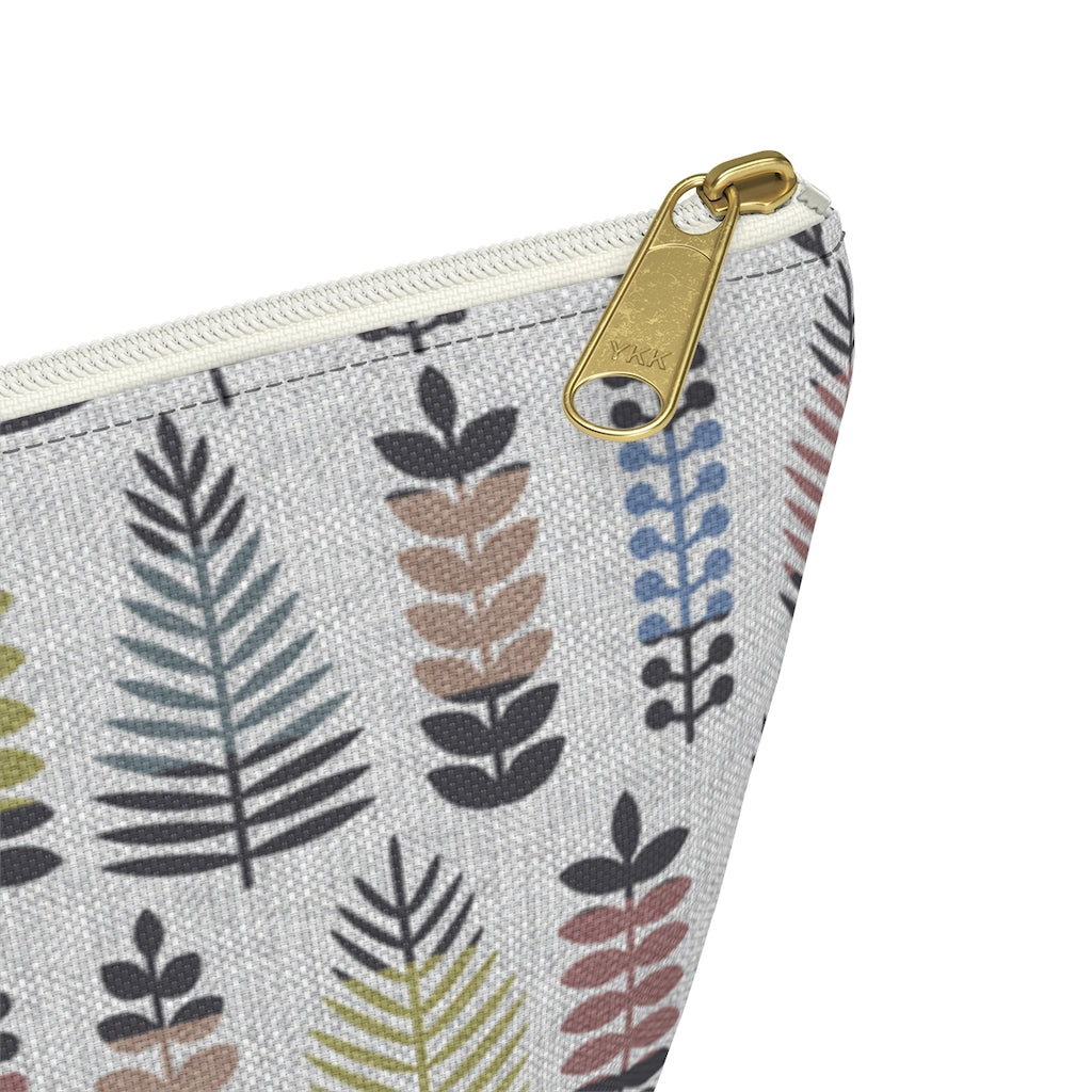 Stamped Leaves Accessory Pouch w T-bottom in Black