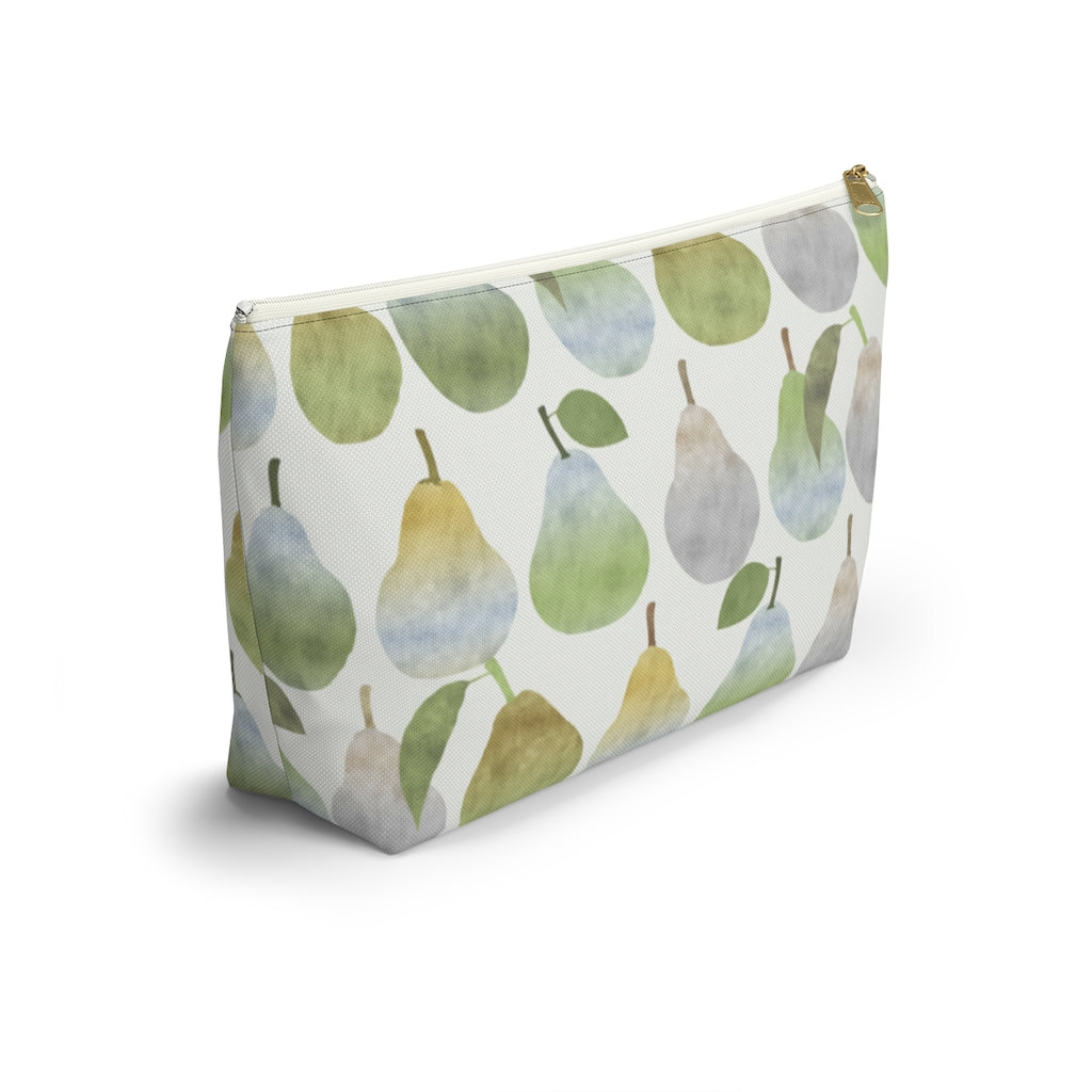 Watercolor Pears Accessory Pouch w T-bottom in Green