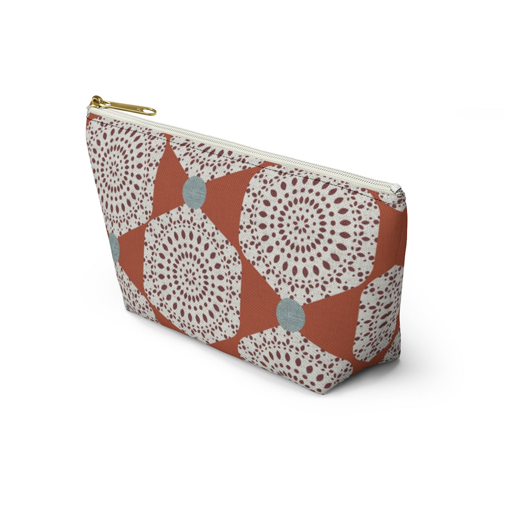 Lace Hexagon Accessory Pouch w T-bottom in Orange