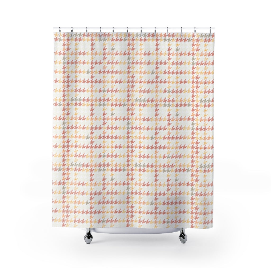 Plaid Houndstooth Shower Curtain in Pink