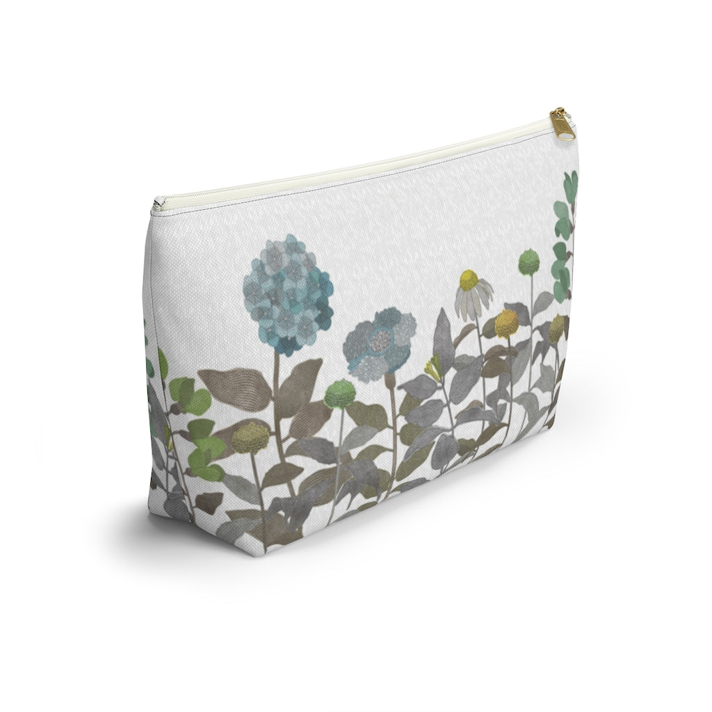 Illustrated Flowers Accessory Pouch w T-bottom in Brown