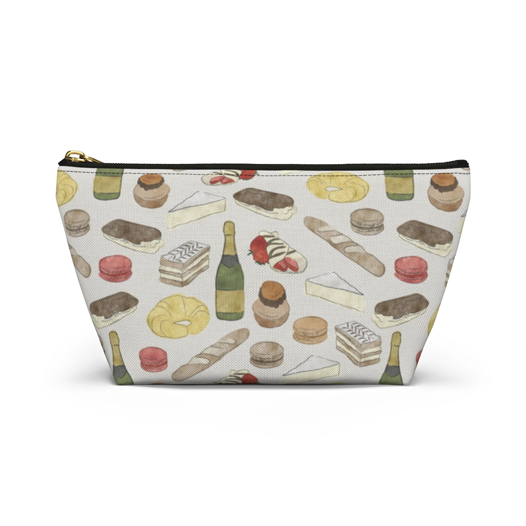 Watercolor French Pastries Accessory Pouch w T-bottom in Cream