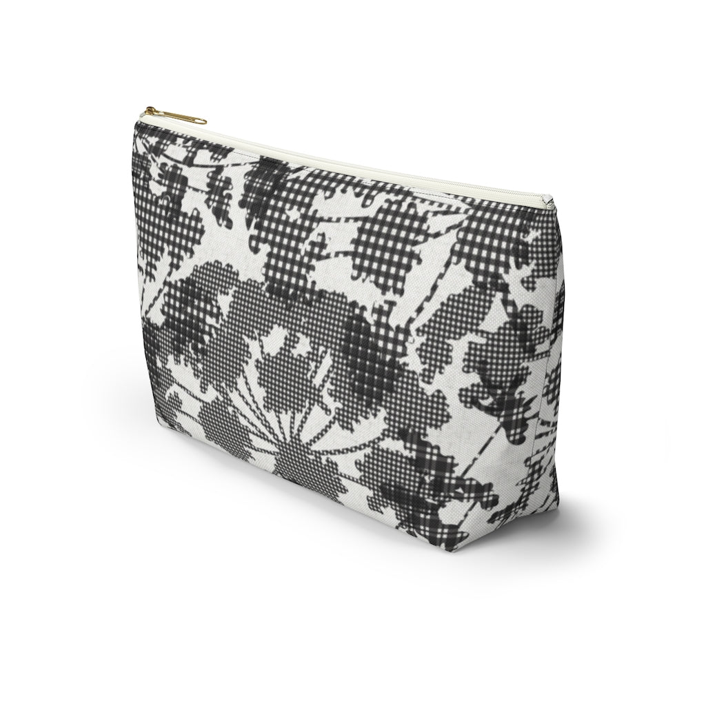 Floral Plaid Accessory Pouch w T-bottom in Black
