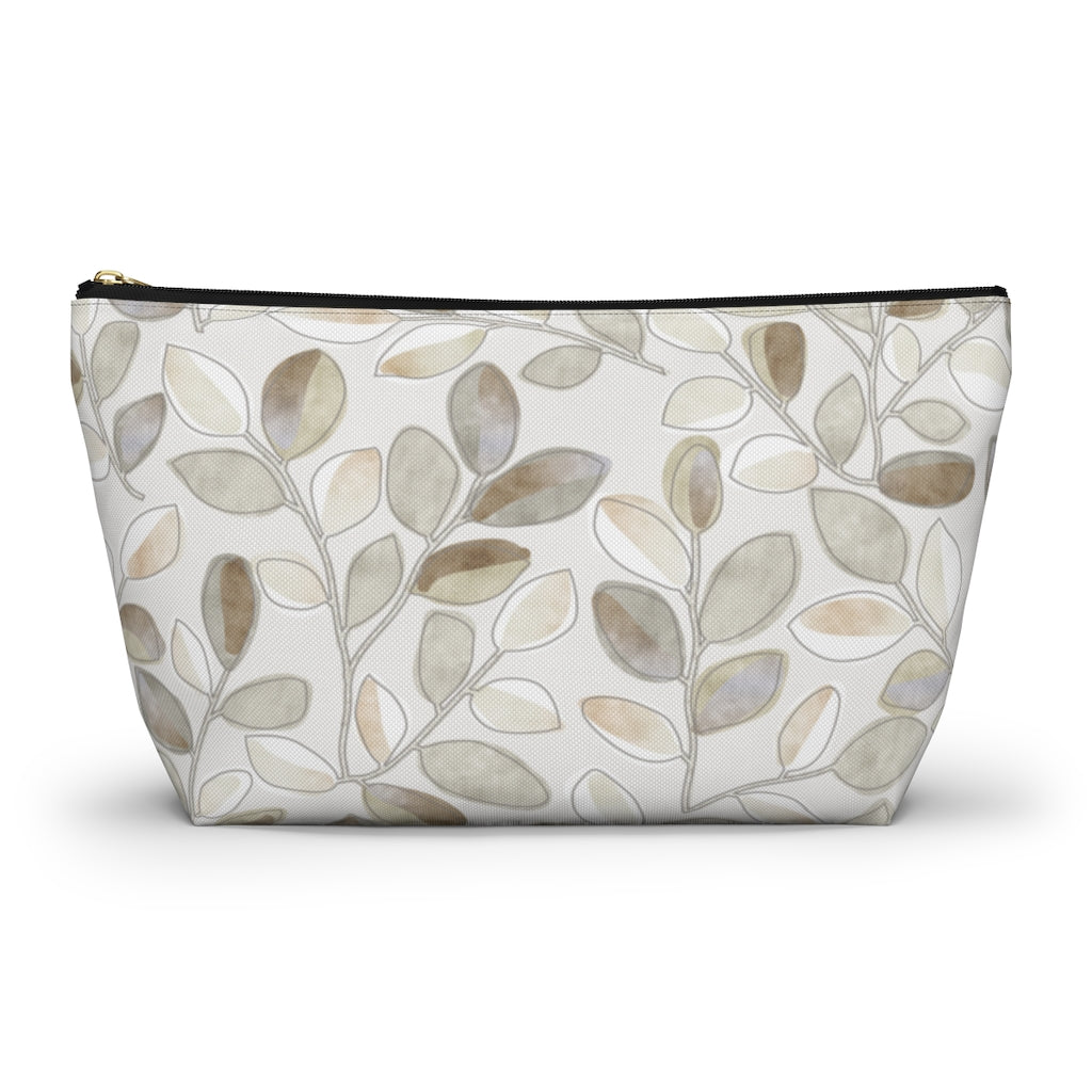 Cherry Plum Leaves Accessory Pouch w T-bottom in Brown