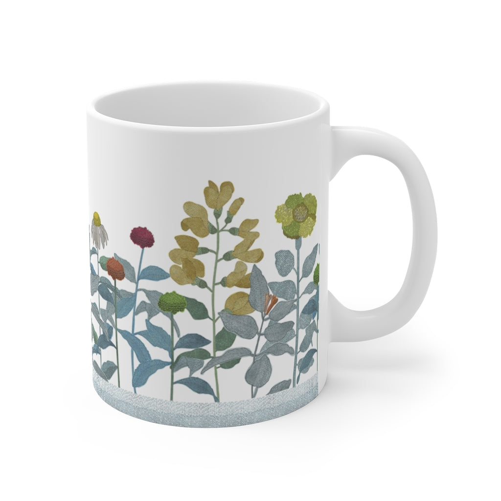 Illustrated Flowers Mug in Aqua