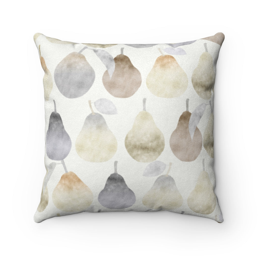 Watercolor Pears Square Throw Pillow in Cream