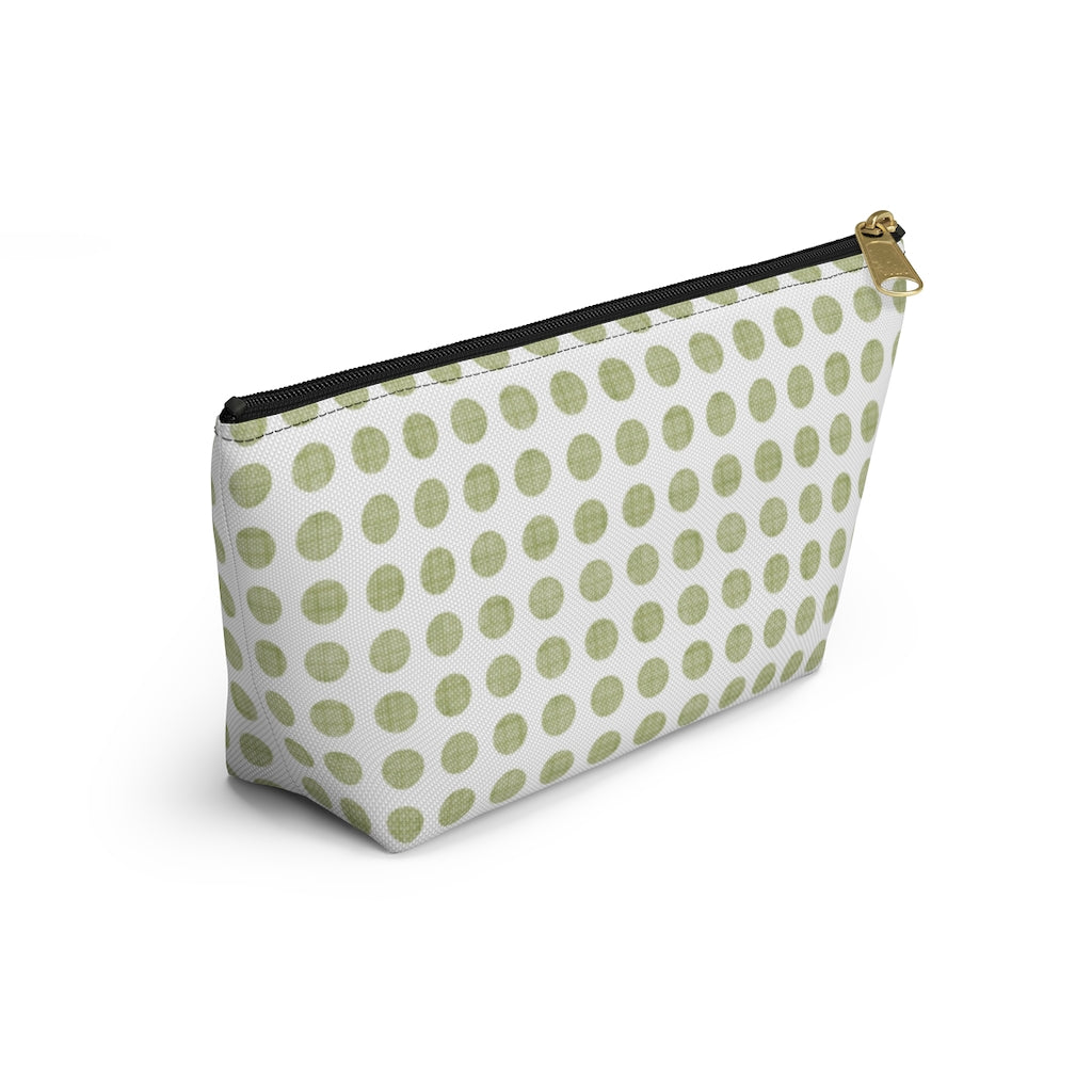 Textured Polka Dots Accessory Pouch w T-bottom in Green